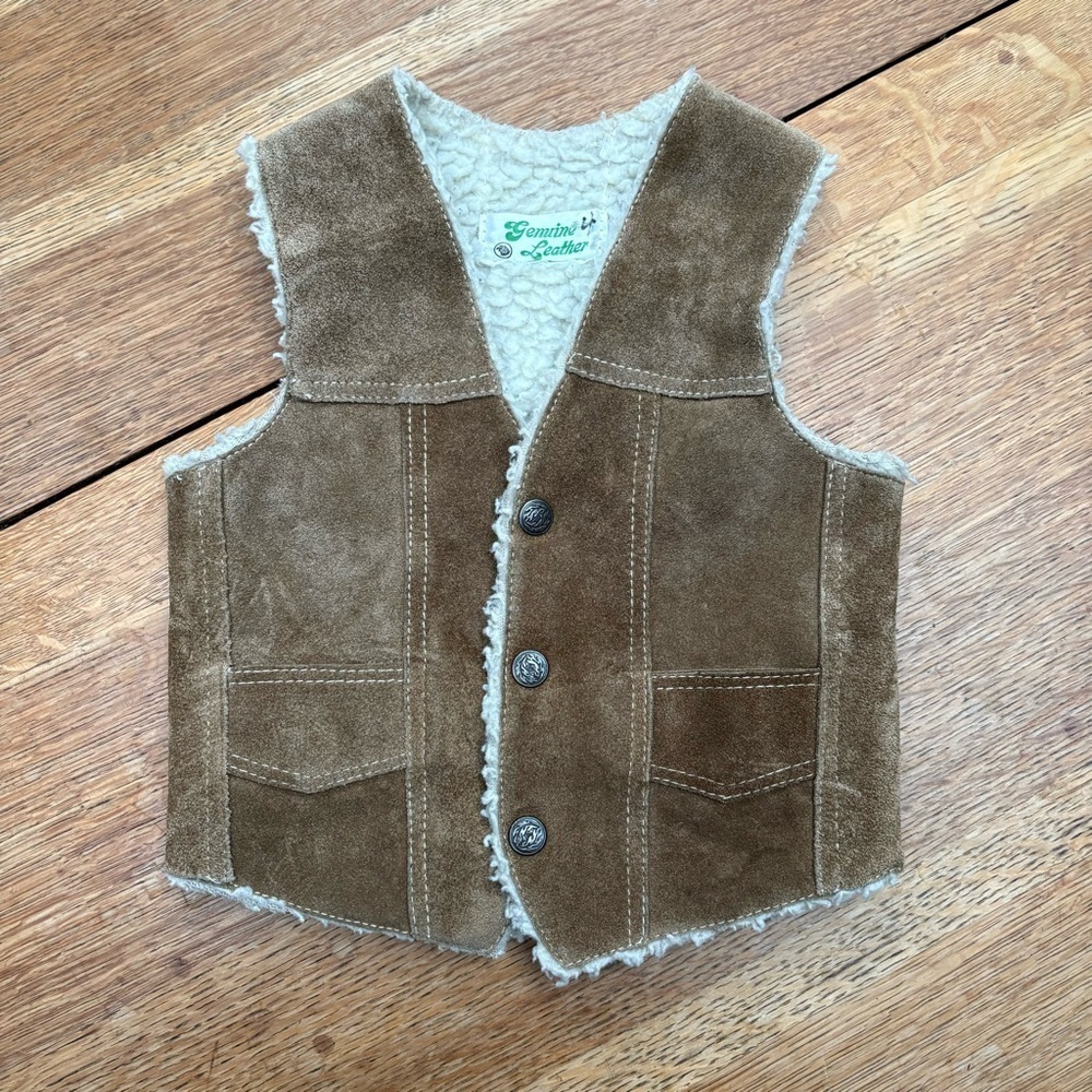 Vintage Genuine Leather Suede Shearling Vest 2T